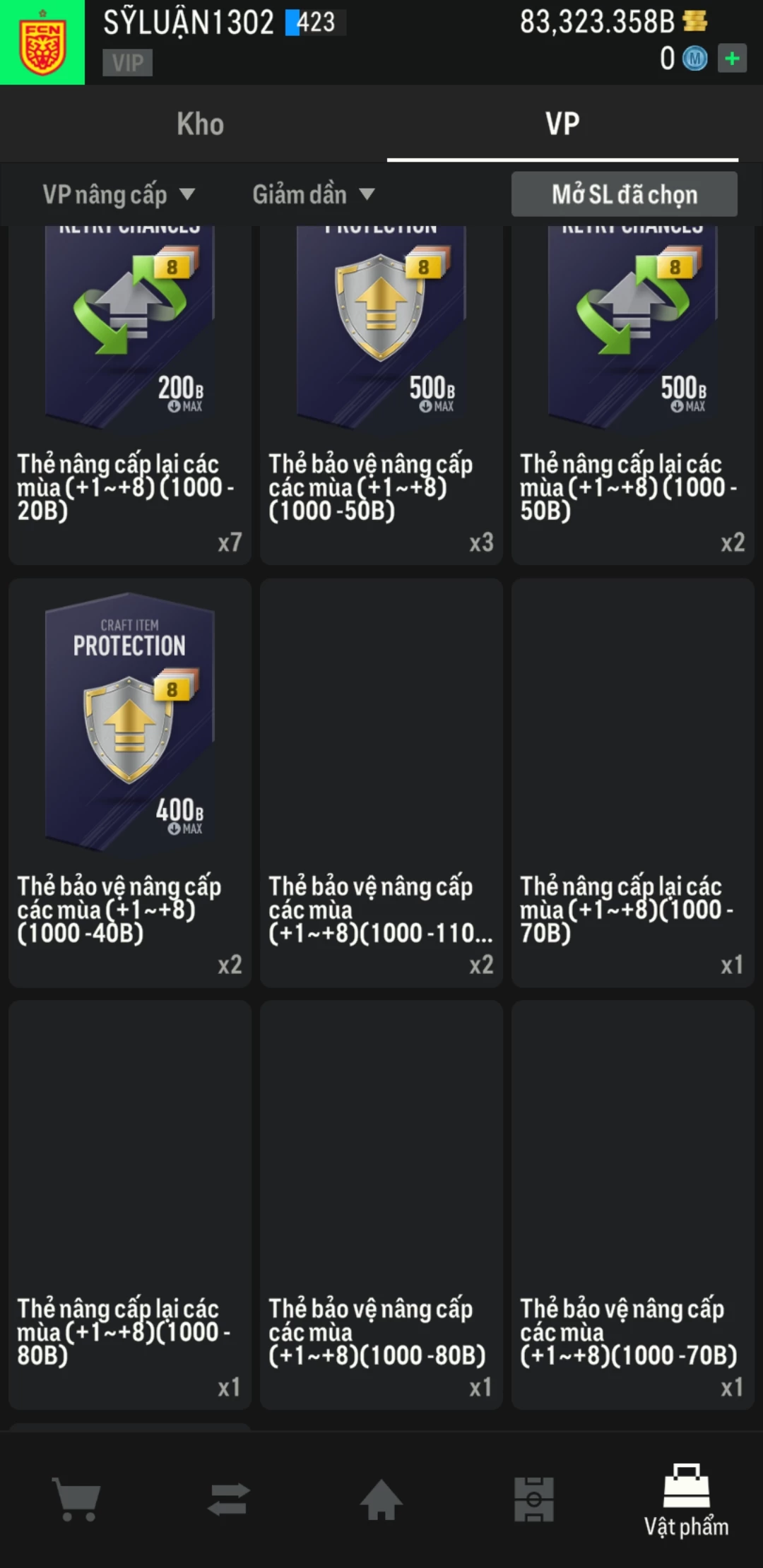 Ảnh ACC mở thẻ (LOẠI SVIP PROMAX) bao gồm có 01 thẻ +12, 03 thẻ PRIME (QH+, CP+, XS+) và hơn 1600+ đến 3500+ thẻ cầu thủ từ Siêu sao đến Miền núi các loại. Acc có sẵn BP trắng từ 55.000 tỷ BP đến 90.000 tỷ BP